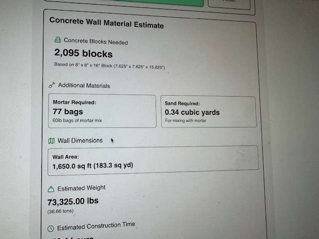 concrete block calculator results