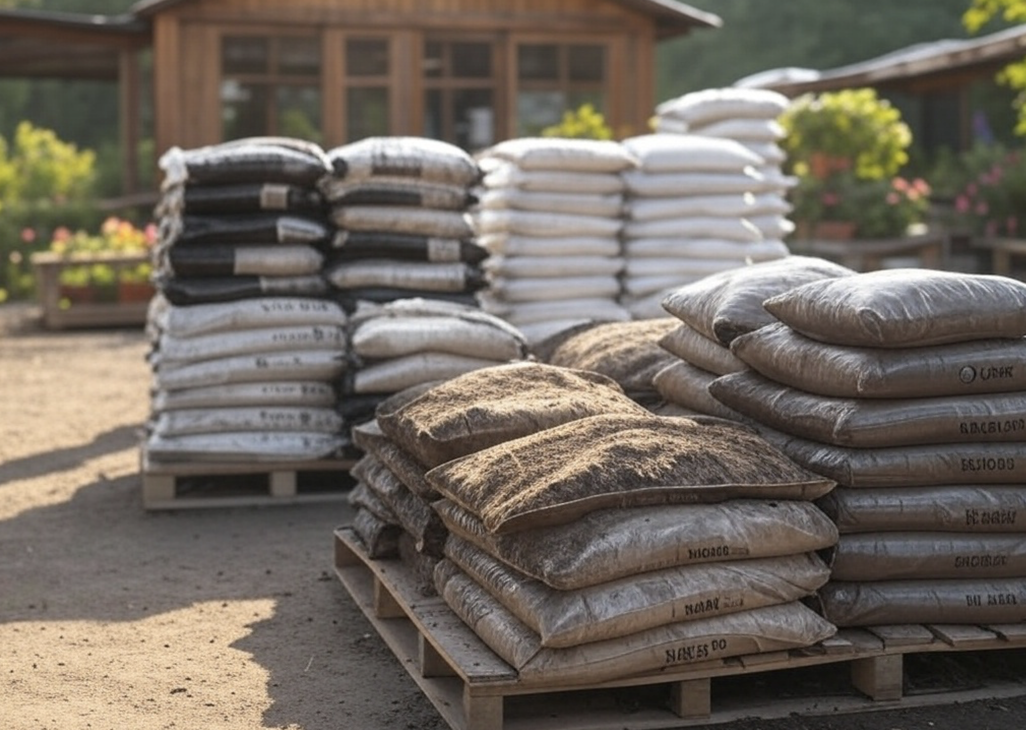 bags of dirt at garden center