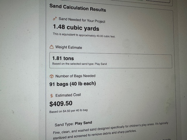 sand calculator results